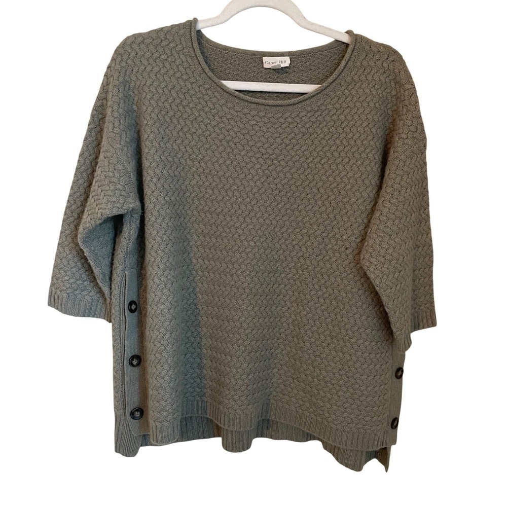Garnet Hill 100% Cashmere Basketweave Texture Knit Button Sweater Gray Size M
